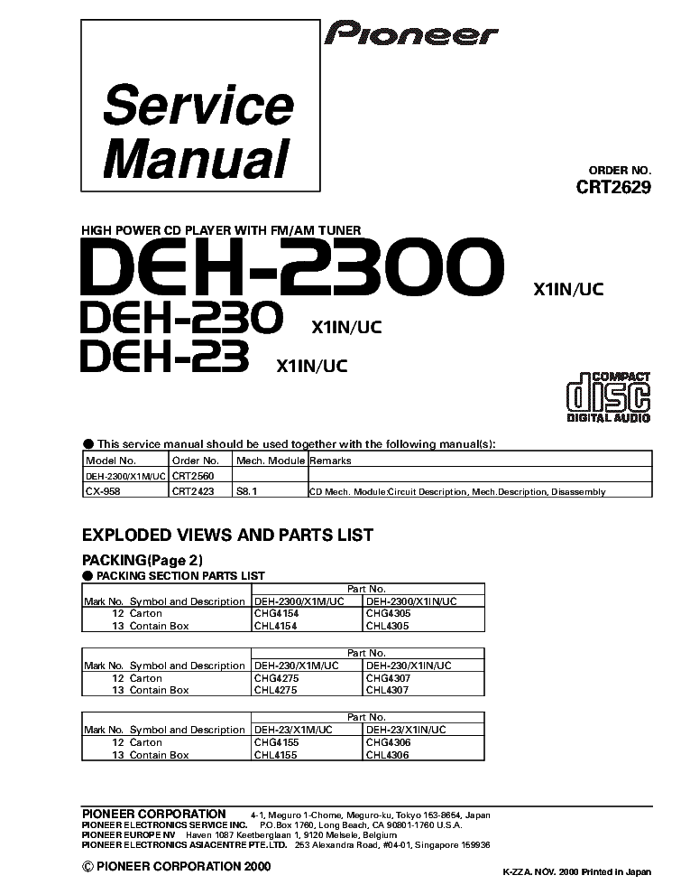 Pioneer Deh 2300 Wiring Diagram