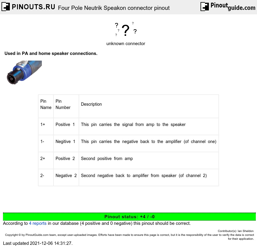 2 Pole Speakon Wiring Diagram