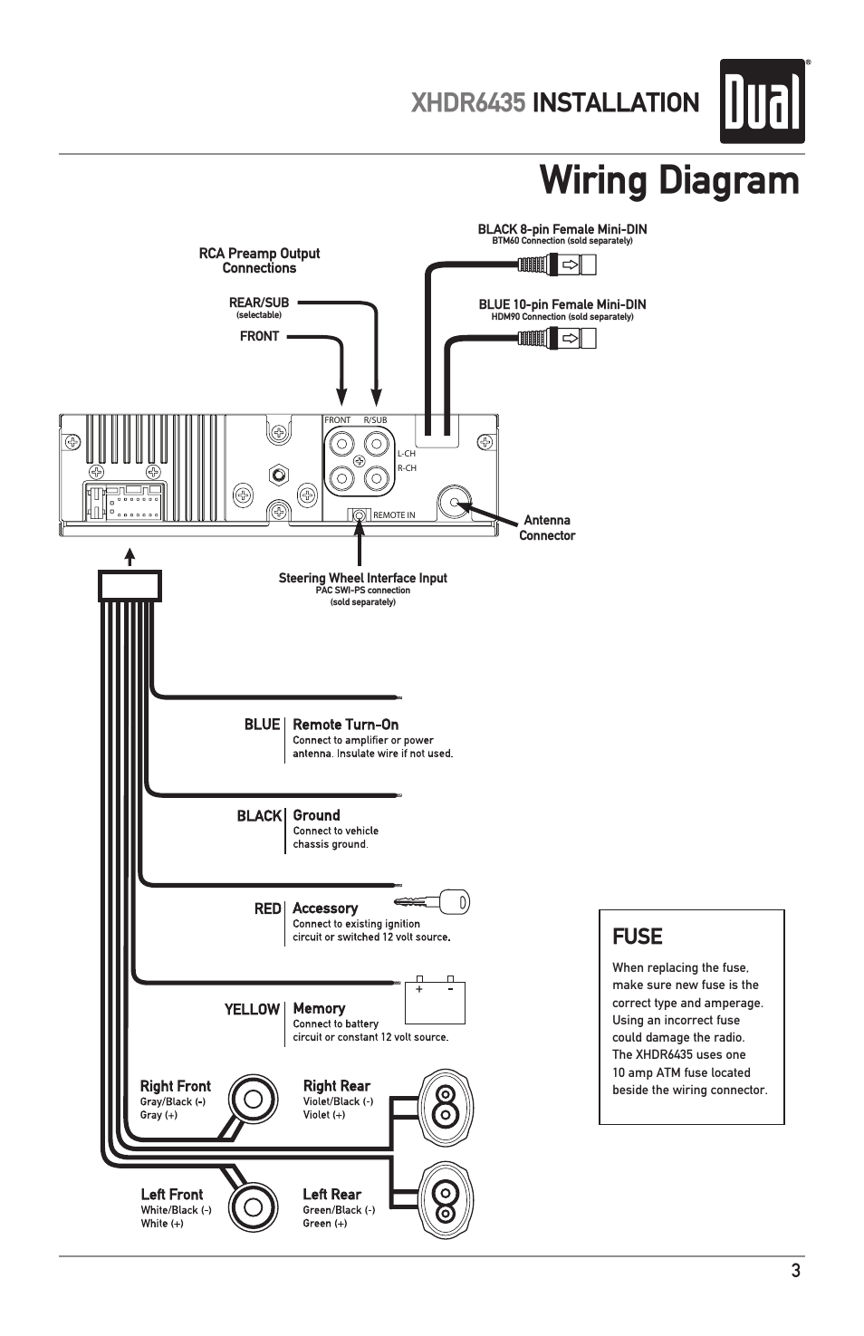 dual xhdr6435 wiring harness