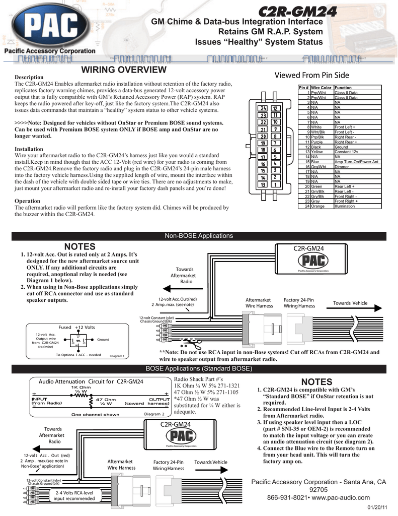pac c2r-chy4 wiring interface