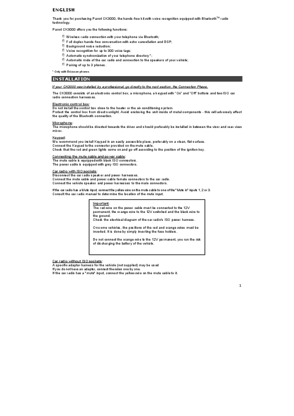 parrot ck3000 evolution wiring diagram