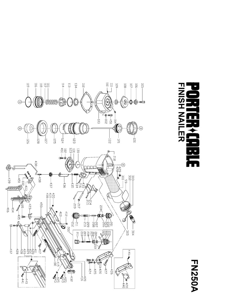 porter cable fn250a parts diagram