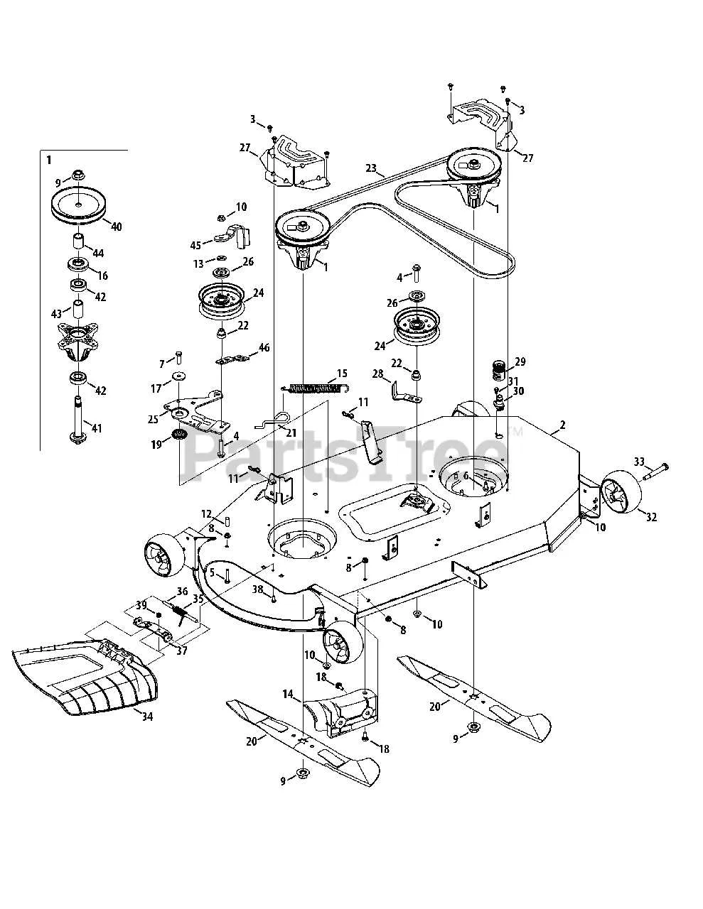 cub cadet mowing deck diagram